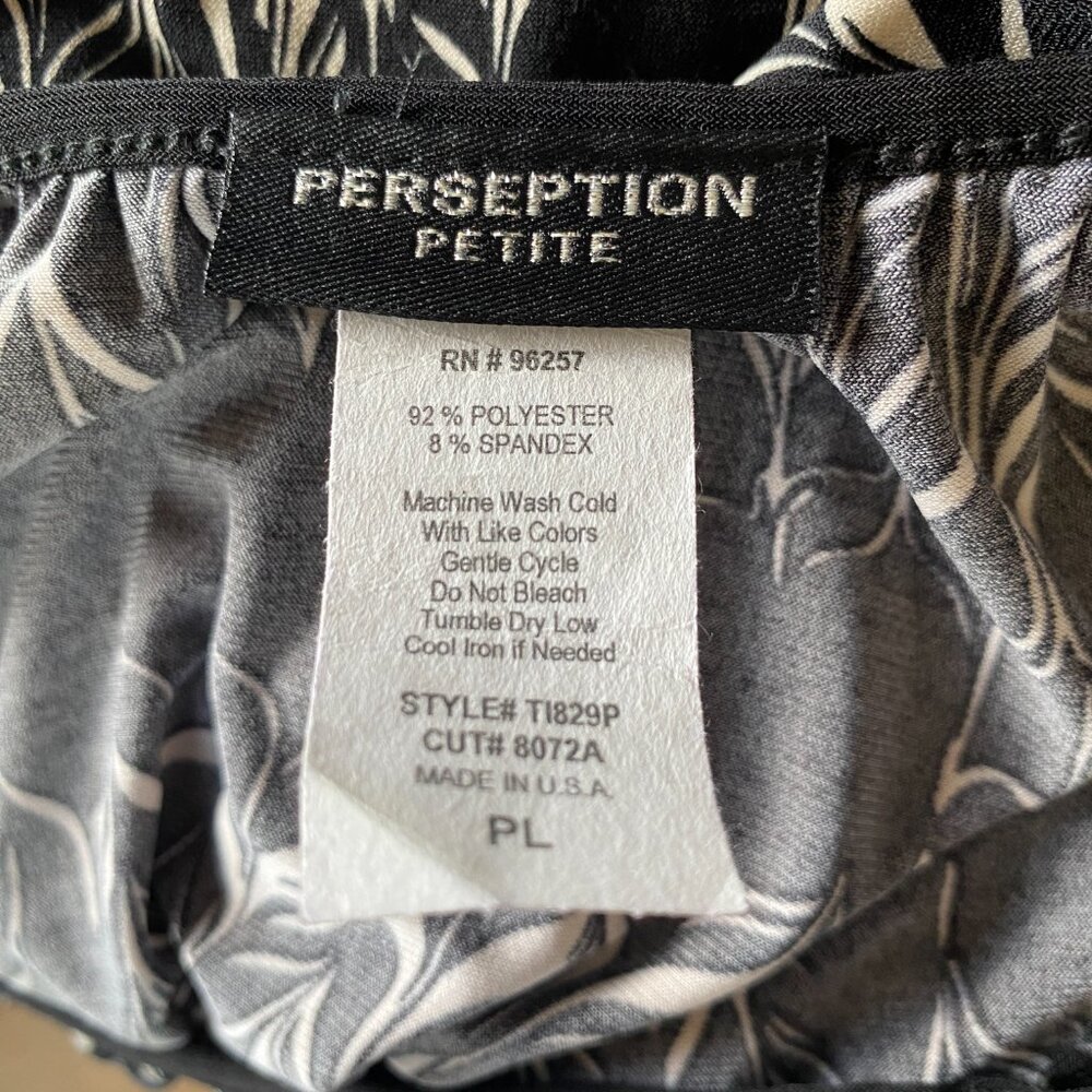 Perseption women's size petite large short sleeve black and cream patterned top - Picture 11 of 11